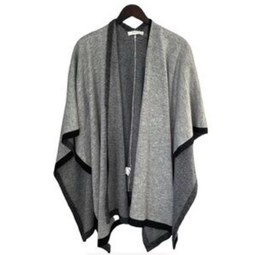 NWT VICI Mustard Seed Gray and Black Open Front Poncho ~ M